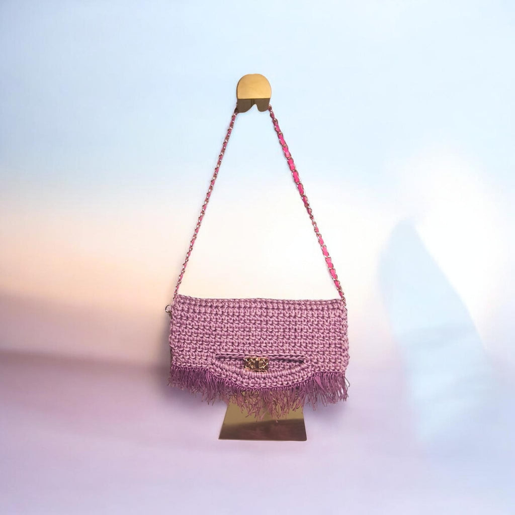„Handgefertigte Häkeltasche Lívia | Boho Clutch Altrosa | Cora Fashion